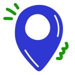 A graphic icon of a map pin